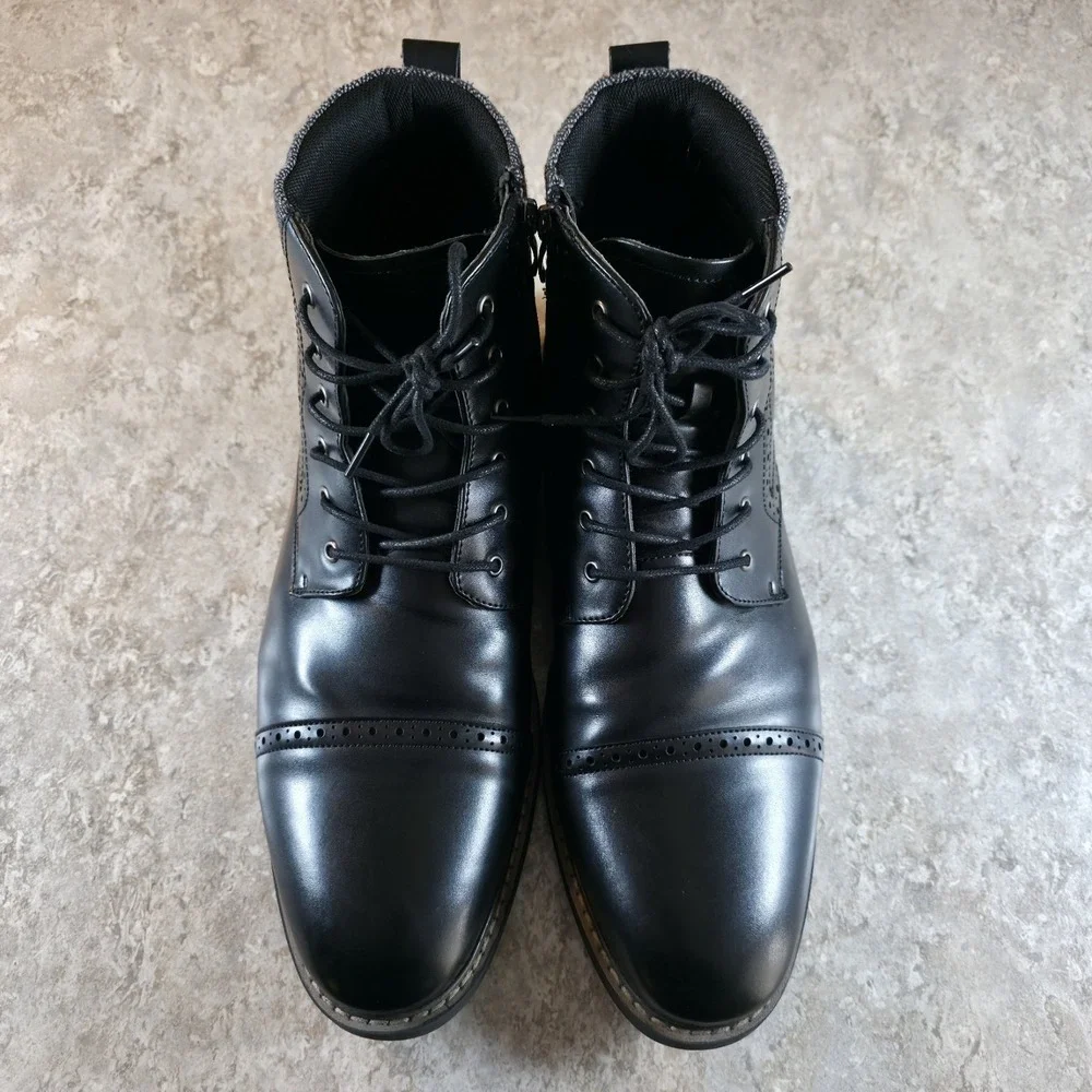 Bruno Marc Side Zip Black Faux Leather Dress Chukka Boots Mens Size 14 Gentleman